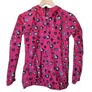 Lands end Zipper Front Girls Pink Floral Windbreaker Jacket Size Medium 10/12